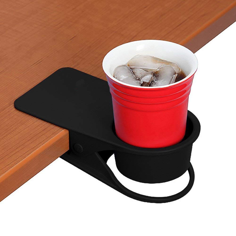Twinsisi Drinking Cup Holder Clip - Home Office Table Desk Side Huge Clip Water Drink Beverage Soda Coffee Mug Holder Cup Potted Plant Headphones Date USB Cable Pen Storage Saucer Clip Design (black)
