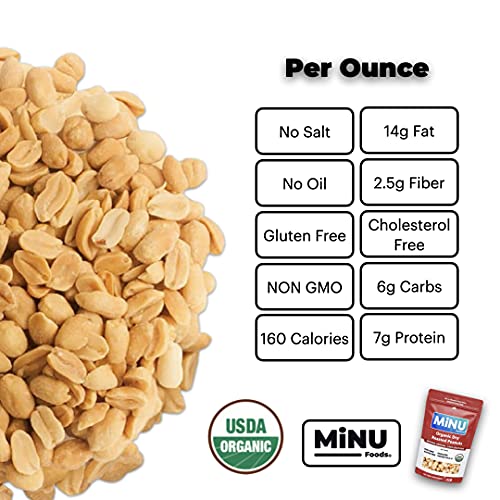 MiNU Organic Dry Roasted Peanuts Unsalted 16 oz (1 lb), 1 Keto Paleo