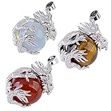JOVIVI Dragon Claw & Crystal Ball Pendant Chain Necklace (Tiger Eye&Opalite&Red Agate)