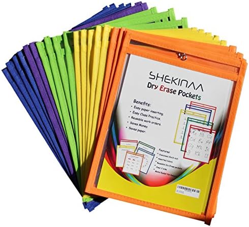 Dry Erase Pockets - 25 Pack Reusable Oversized pouches 10x13 inch - write and wipe sleeves - Erasable folder easy insert - School Supply