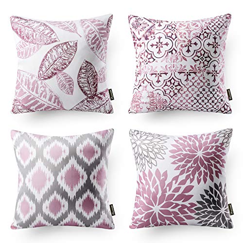 Phantoscope Set of 4 New Living Series Decorative Pink Throw Pillow Case Cushion Cover Double Side Design 18