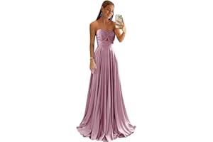 Bddhkw Satin Bridesmaid Dresses for Women Long Prom Dress 2025 Sweetheart Wedding Guest Dress Long Formal Evening Gown KF060