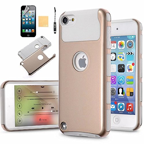 iPod Touch 5 Case,SLMY(TM)High Impact 2 in 1 Hybrid Case Dual Layer Armor Heavy Duty Cover Case Hard Case+Soft TPU Case for Apple iPod Touch Generation 5 Gold/White