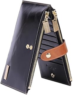 Borgasets RFID Blocking Women\u0026#39;s Genuine Leather Zipper Wallet Card Case Purse