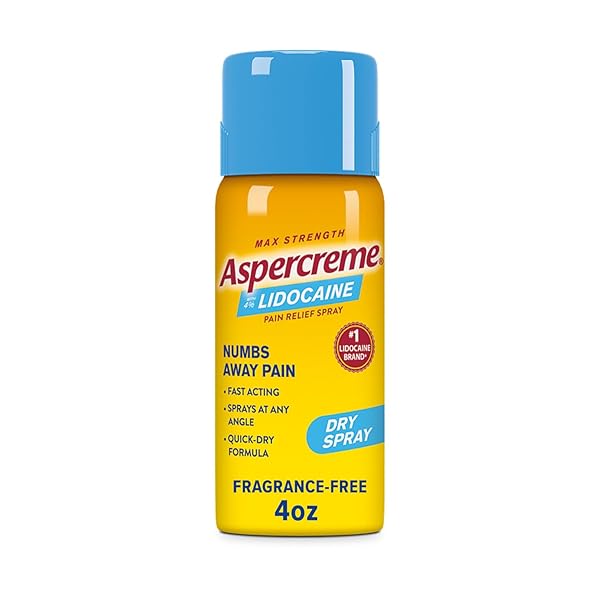 ASPERCREME LIDOCAINE DRY SPRAY SOOTHES AGGRAVATED NERVES, NUMBING TOPICAL PAIN RELIEF SPRAY WITH MAX-STRENGTH 4% LIDOCAINE SPRAYS AT ANY ANGLE, 4 OZ.