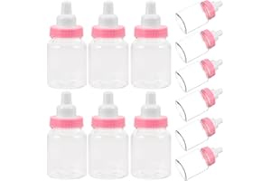 HEALIFTY 12Pcs Pink Mini Feeder Style Candy Bottles Shower Box Decorative Party Favors for Newborn Celebrations Fillable Plastic Containers for Sweet Treats