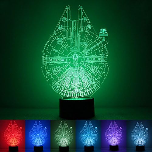 YTOM 3D Illusion Glow LED USB Night Light Millennium Falcon Lighting Toys Nightlight with 7 Colors Changing Deco Table Lamp GREAT Birthday Gift for Kids Bedroom Decoration