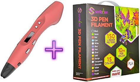 Scribbler 3D Pen V3 set Bundled with 500 ft of PLA plastic filament! New Awesome Design Model Printing Drawing 3D Pen with LED Screen Great Gift-Red