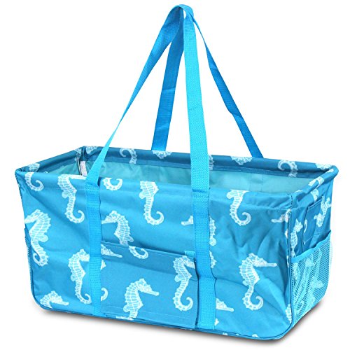 Zodaca All Purpose Wireframe Utility Tote Bag, Turquoise Seahorse - Thumbnail 3
