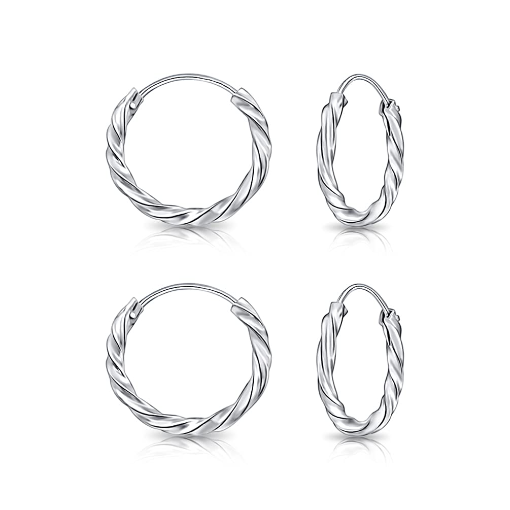 DTPsilver - Set of 2 PAIRS of TINY 925 Sterling Silver Twisted Hoops/Sleepers Earrings - Thickness 1.8 mm - Diameter 12 mm — image 1