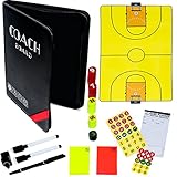 THE ULTIMATE BASKETBALL COACH GIFT - Reversible Soccer + Volleyball + Basket ball + Handball Clipboard with Magnetic Board, Note Pad, Dry Erase Board, Whistle and more!