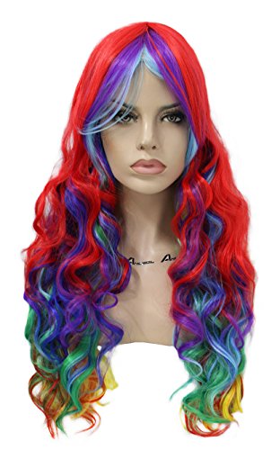 Anogol Women's Curly Dark Roots Ombre Cosplay Wig for Party Natural Wavy