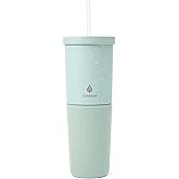 Manna Tribeca Double-wall Vacuum Insulated Stainless Steel Tumbler with Splash-proof Lid, Reusable Tritan Straw, and Silicone Sleeve - 32 Oz - Mint Breeze Speckle