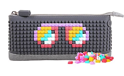 Upixel Pencil Case – DIY Pixel Art – Felt School Supplies Makeup Bag – Charcoal Gray