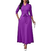 BubFee Maxi Dresses for Women Semi Formal Long Dress 3/4 Sleeve Casual A-line Church Dresses with Pockets