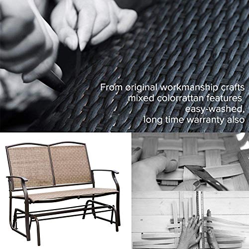 SunLife Outdoor Swing Glider 2 Person, Patio Furniture Loveseat Bench Rocking Chair with Brown Rattan Wicker Seatback - Thumbnail 2