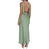 Satin Cowl Neck Sleeveless Backless Elegant Wedding Guest Maxi Dresses for Women Silk Open Tie Back Formal Cocktail Dresses