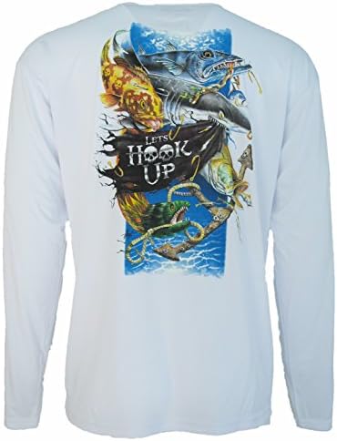 Long Sleeved Mens Cooling Performance Fishing Shirt UPF 30 (3XL, White Hook Up)