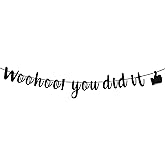 Woohoo you did it Banner, Congratulations/So Proud of You Photo Props, 2026 High School/College/University Graduation Party Decoration Supplies, Black Glitter