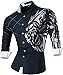 jeansian Men's Slim Lion Print Long Sleeves Dress Shirts Z030 Navy M