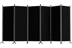 GREZJXC Room Divider 6-Panel Privacy Screen, Portable Screen Steel Frame with Hook&Loop for Home, Office, Classroom, Studio, Meeting (Black)