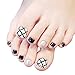 24pcs Press On Nails for Women Glitter False Toe Nails Short Square Fake Toenails Tips Full Cover for Women and Girls Artificial Toenails Black and Silver