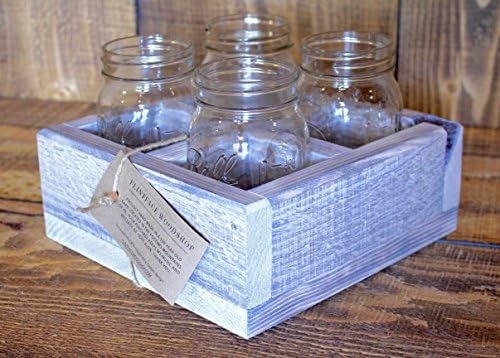 Carefully handcrafted with rough sawn pine our White Washed Mason Jar Crate --- Flintface Woodshop