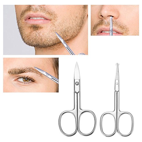 Nose Hair Scissors Beard Eyebrow Trimmer Mustache Scissors Stainless Steel Set with Storage Box