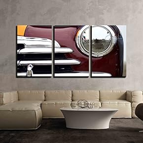 3 Piece Canvas Wall Art - Color Detail on The Headlight of a Vintage Car. - Modern Home Art Stretched and Framed Ready to Hang - 16"x24"x3 Panels