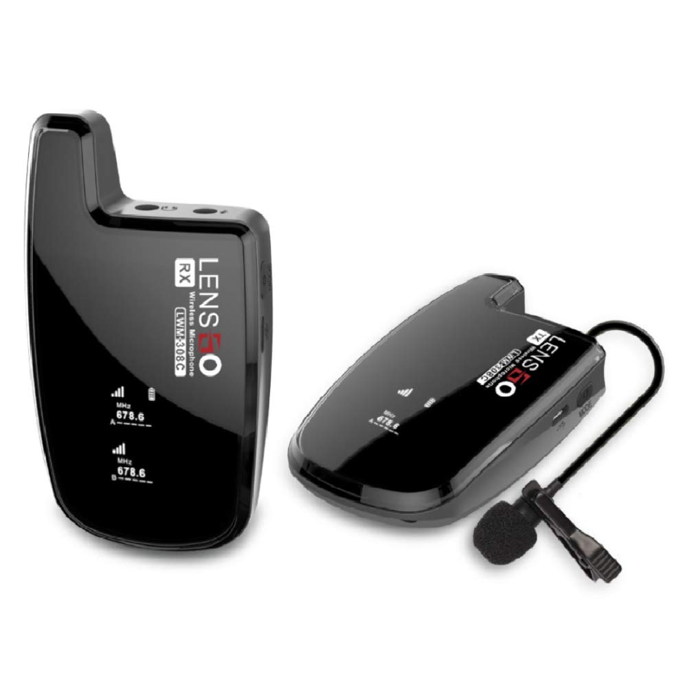 LENSGO Wireless Lavalier Microphone System, LWM-308C 30-Channel UHF Professional Omnidirectional Wireless Lapel Mic with 1 Transmitter & 1 Receiver for Canon Nikon DSLR Camera Smartphone and More