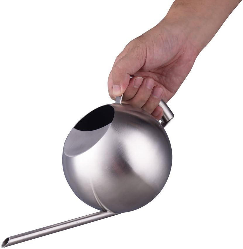 Topmail Regadera de Acero Inoxidable 1 litros con Cuello Largo Boca Larga para Plantar Alambiques Modernos Bonsai Plantas sobre la Mesa en la Oficina o Jardín
