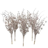 Factory Direct Craft Group of 6 Sparkling Platinum Artificial Twig and Berry Embellishing Sprays for Crafting, Florals, and Displays