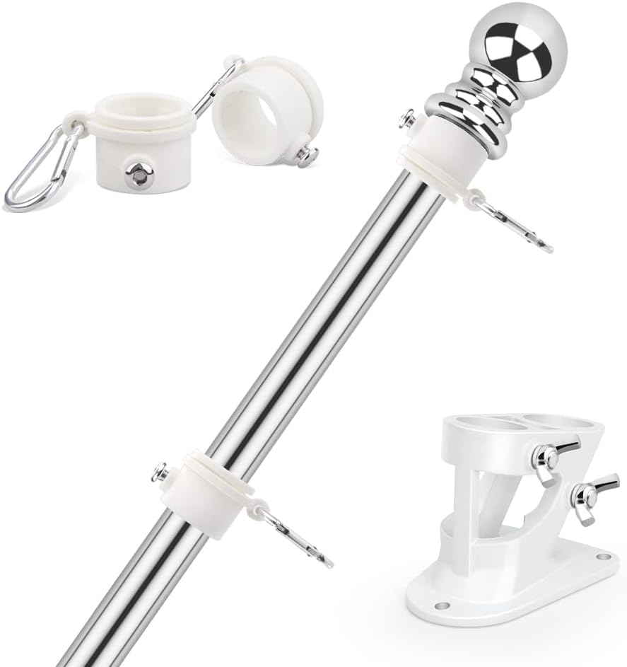 Flagpole Hardware - BonyTek Flag Poles for Outside House, 5ft Flag Pole with Bracket and Rings, Stainless Steel Wall Mounted Flag Pole Kit for House Yard Garden Outdoor Residential or Commercial (Silver)