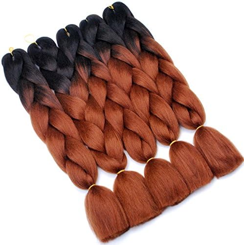5 Pieces Ombre Synthetic Braiding Hair Jumbo Braids Hair Braiding Kanekalon Mambo Twist Synthetic Hair Extension (24, black-brown)
