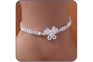 SORA TUKI Silver Ankle Bracelets for Women Diamond Anklets for Women Waterproof Cross Heart Butterfly Anklets for Women Large Ankle Tennis Rhinestone Anklet Plus Size Anklets for Women Big Ankles Beach Summer Foot Jewelry