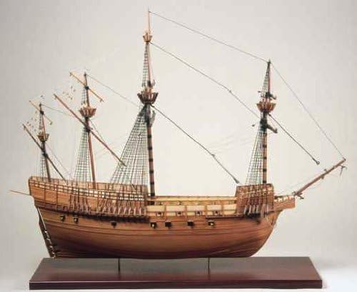971 imported wooden sailing ship model Calder Craft / Mary Rose (Tudor warship) Leather Bound