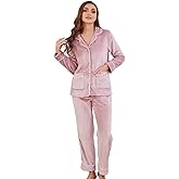 EK4YDNDS Women Fleece Pajama Set, Long Sleeve Button-Down Soft Comfy Two-Piece Sleepwear Lounge Set