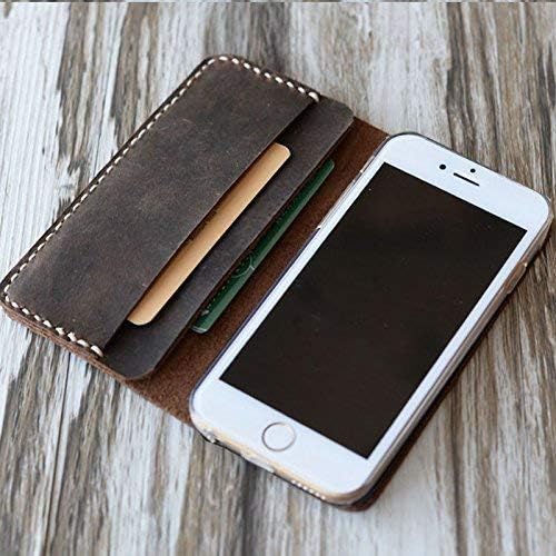 Genuine Leather iPhone x / 8/8 Plus/iPhone 7/7 Plus wallet case iPhone 6 / 6s / 6 plus / 6s Plus wallet case/SE / 5 / 5s case - Italian distressed oiled leather (Brown)