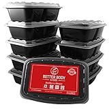 Meal Prep Food Containers by Better Body Kitchen ( Set of 10 ) – 2 Compartments and 28 oz Capacity for a Bigger Better Meal