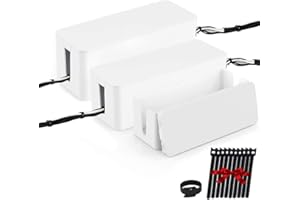 DAVIDSONS COLLECTION [Set of Three] Cable Management Boxes Organizer, Large Storage Wires Keeper Holder for Desk, TV, Computer, USB Hub, System to Cover and Hide & Power Strips & Cords (Ice White)