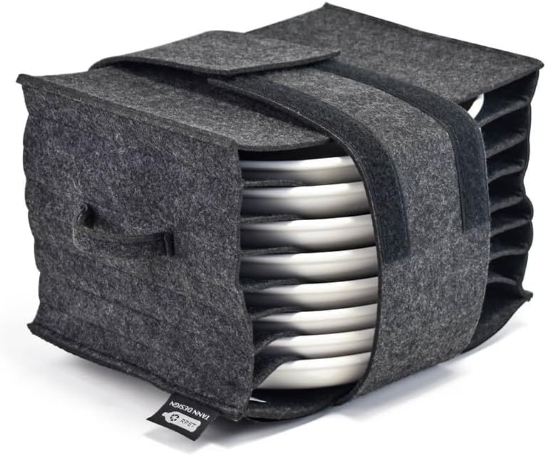 TANNDESIGN - Plate holder made of recycled plastic bottles for 8 plates (grey) - Crockery storage organiser for drawer, caravan (camping), shelf and cupboard - dish holder organiser system