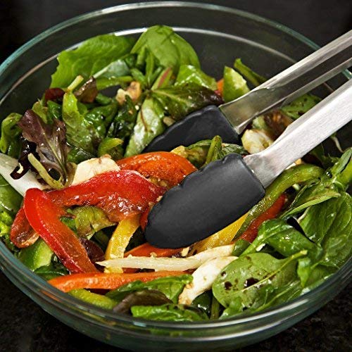 Set of Kitchen Tongs for Cooking or Grilling: Includes 7, 9 and 12 Inch Stainless Steel, Heat Resistant Locking Tongs with Silicone Tips - Perfect for BBQ, Grill or Household Cooking - 3 Pack, Black