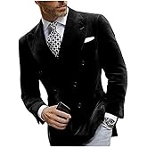Mi Bo Tong Mens Velvet Blazer Jacket Double Breasted Notch Lapel Dinner Suit Jacket Prom Party Coat