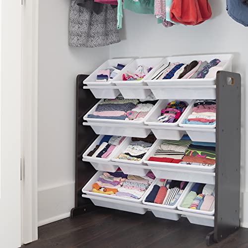 Humble Crew Modern Toy Organizer with 12 Bins, Espresso/White & Natural