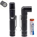 Rofis TR20 Rechargeable Angle head Flashlight 1100 Lumen with Strobe SOS, Best EDC Torch Light with Holster, Cree XPL Hi-V3 LED, 6 Modes, Waterproof IPX-8, Include 3400mAh 18650 Battery, Lanyard, Clip