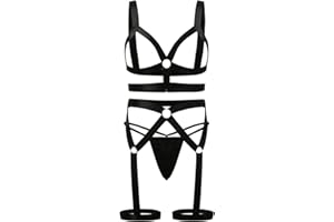 3PCS Body Harness Lingerie for Women Fashion Lace Full Mesh Bodysuit Cut Out Harness Body Full Strap Lingerie
