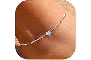ChicSilver 925 Sterling Silver Anklets for Women, Simple Dainty Round/Heart Birthstone Ankle Bracelet Beach Foot Jewelry, 8.7-10.7 Inch Adjustable