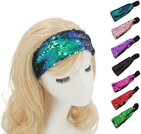 simsimy Sequin Headband Pack1 Glitter Headbands Colors - Elastic Stretch Sparkly Fashion Headband For Teens Girls Women Reversible Color Changing Hair Accessory Great Gift Idea (Green+Black)