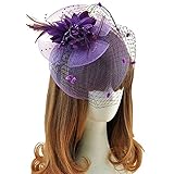 Women's Fascinator Clip Veil Cocktail Tea Party Church Hat Bridal Headpiece Purple