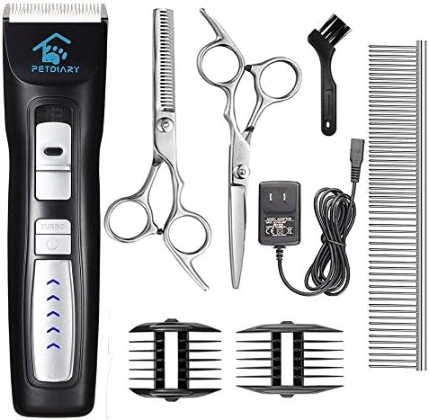 Pro Dog Clippers - Dog Grooming Clippers,Dog Clippers Pet Hair Clippers Shaver Pro Grooming Trimmer Kit with 4 Sized Comb Guides Rechargeable Cord & Cordless TURBO function Cleaning Brush for Dogs Cat
